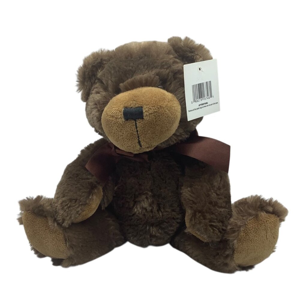 Napco Brown Plush Teddy Bear 8.5” Brown Silky‎ Bow NEW NWT